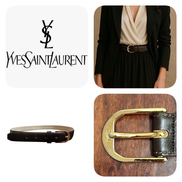 Yves Saint Laurent Vintage Brown Leather Women's Belt Size 34/85 - Picture 1 of 8